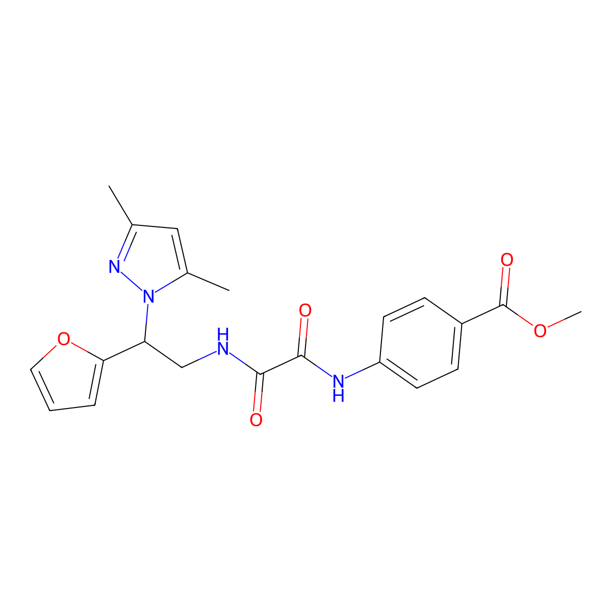 methyl 4-(2-((2-(3,5-dimethyl-1H-pyrazol-1-yl)-2-(furan-2-yl)ethyl)amino)-2-oxoacetamido)benzoate molecular structure, CAS 2034543-76-3