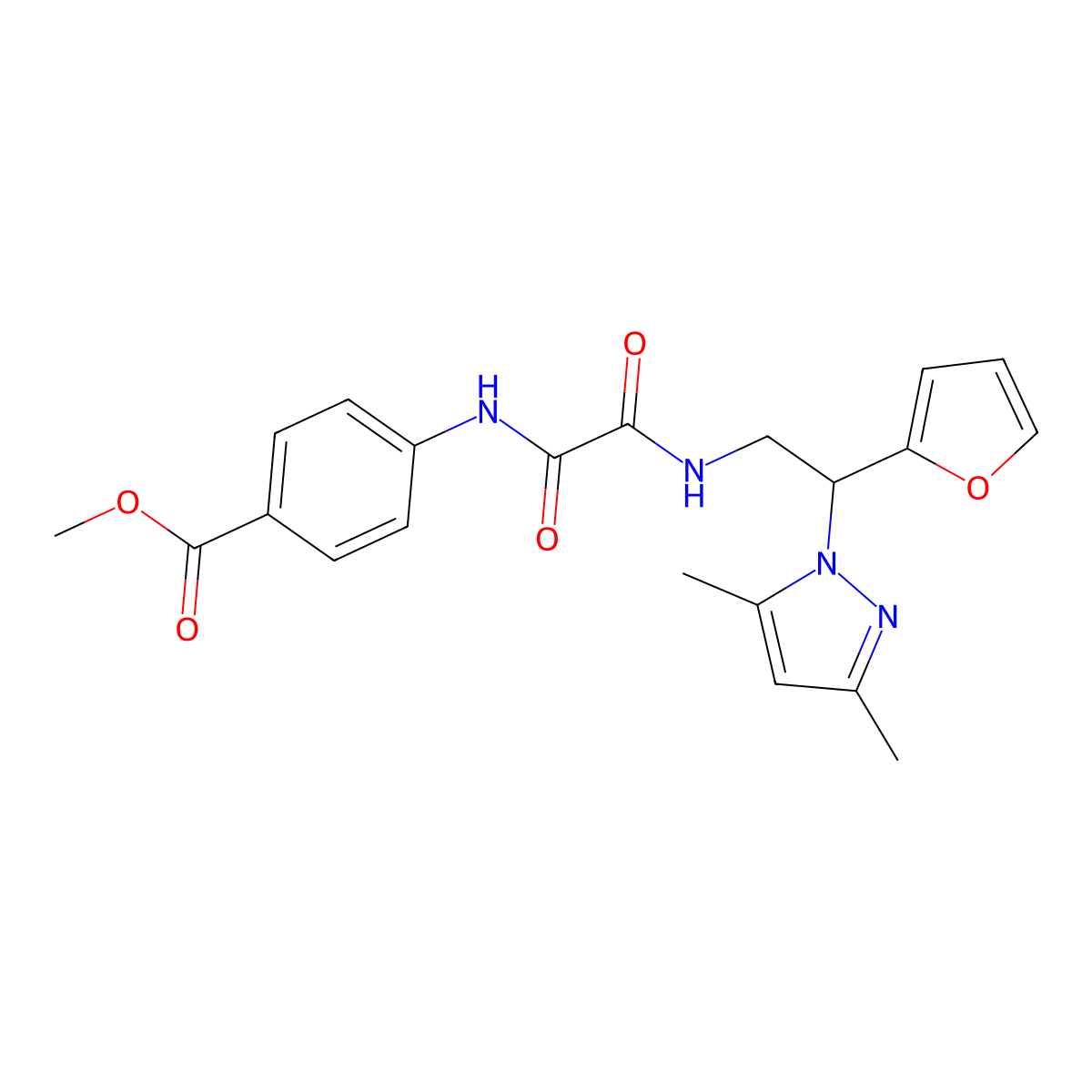 methyl 4-(2-((2-(3,5-dimethyl-1H-pyrazol-1-yl)-2-(furan-2-yl)ethyl)amino)-2-oxoacetamido)benzoate molecular structure, CAS 2034543-76-3