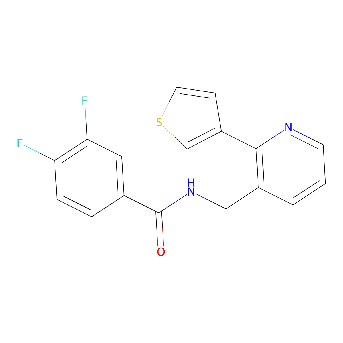 3,4-difluoro-N-((2-(thiophen-3-yl)pyridin-3-yl)methyl)benzamide molecular structure, CAS 2034543-78-5
