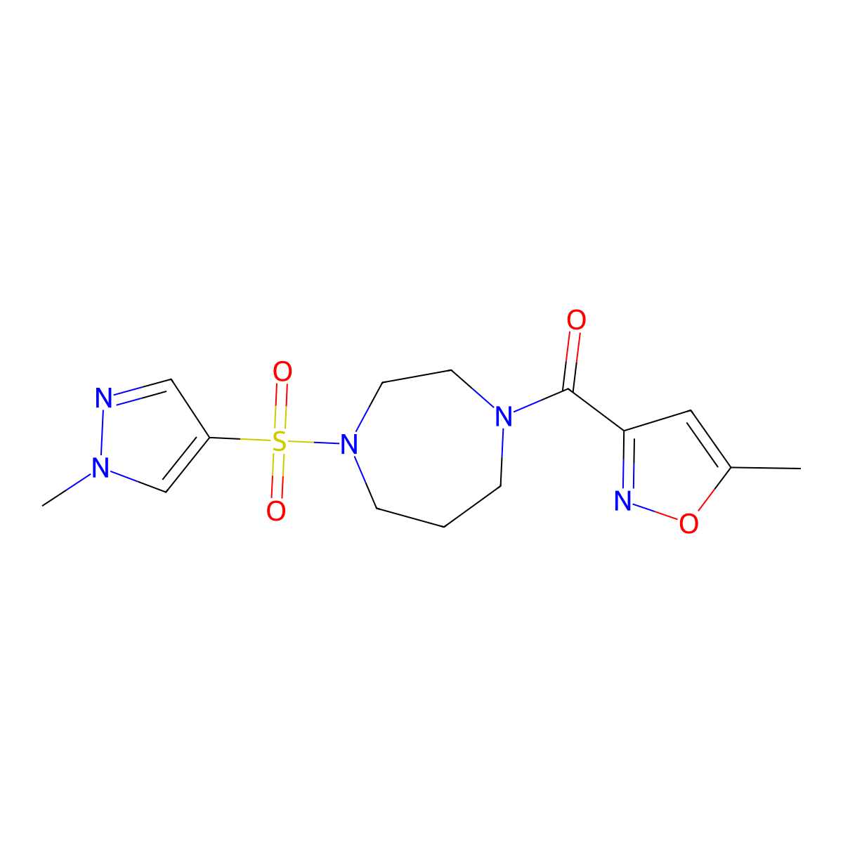 (4-((1-methyl-1H-pyrazol-4-yl)sulfonyl)-1,4-diazepan-1-yl)(5-methylisoxazol-3-yl)methanone molecular structure, CAS 2034543-80-9