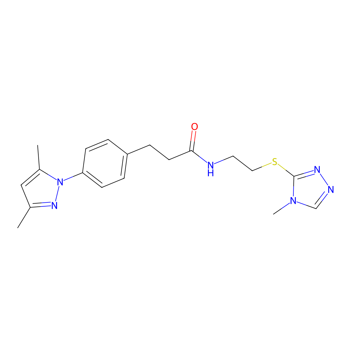 3-(4-(3,5-dimethyl-1H-pyrazol-1-yl)phenyl)-N-(2-((4-methyl-4H-1,2,4-triazol-3-yl)thio)ethyl)propanamide molecular structure, CAS 2034543-81-0