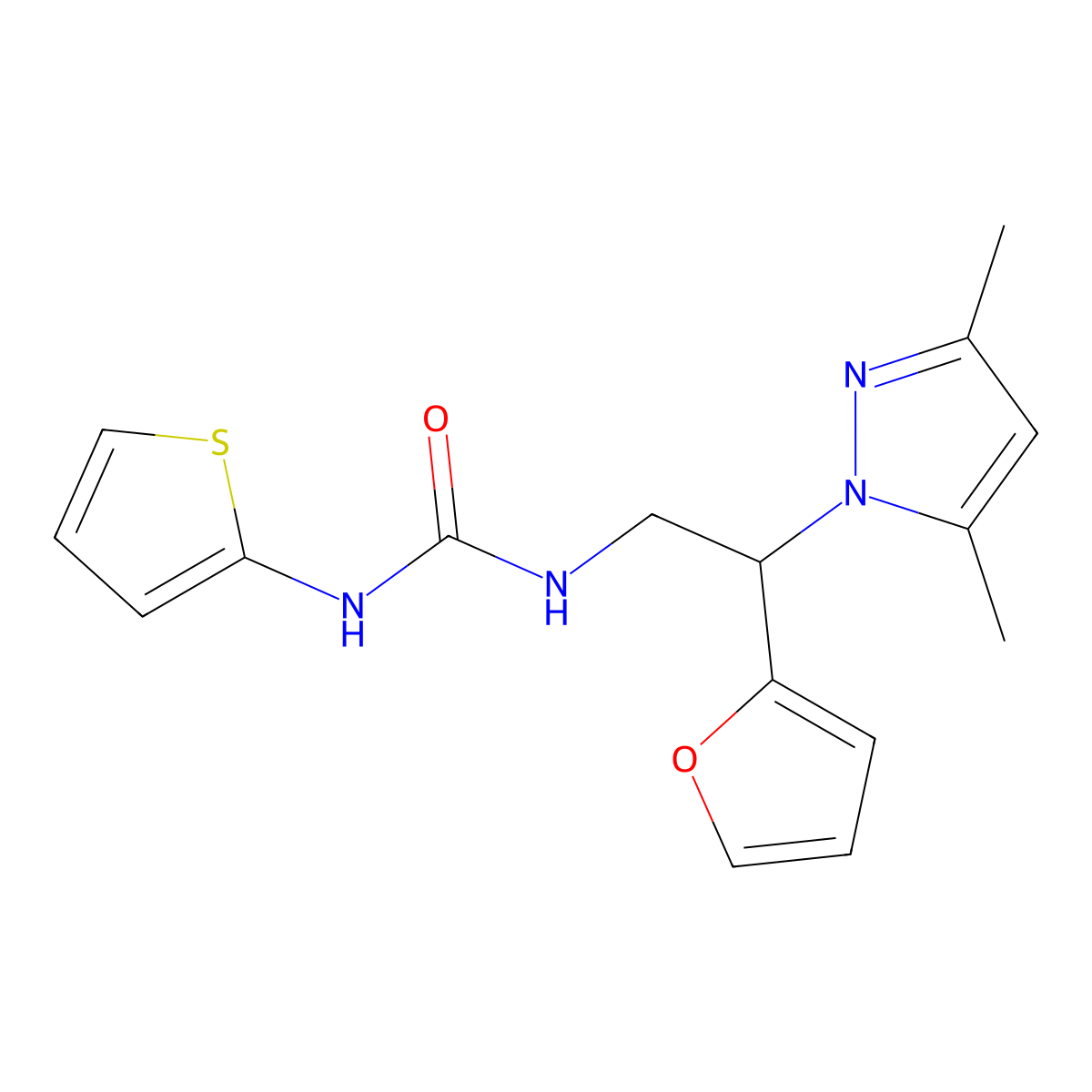 1-(2-(3,5-dimethyl-1H-pyrazol-1-yl)-2-(furan-2-yl)ethyl)-3-(thiophen-2-yl)urea molecular structure, CAS 2034543-82-1