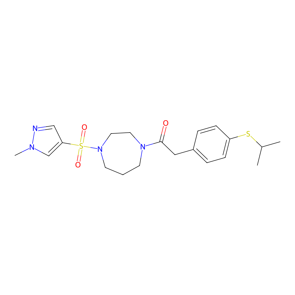 2-(4-(isopropylthio)phenyl)-1-(4-((1-methyl-1H-pyrazol-4-yl)sulfonyl)-1,4-diazepan-1-yl)ethanone molecular structure, CAS 2034543-87-6