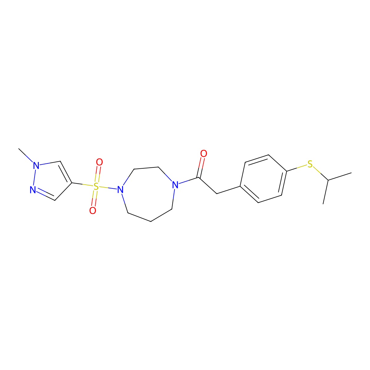 2-(4-(isopropylthio)phenyl)-1-(4-((1-methyl-1H-pyrazol-4-yl)sulfonyl)-1,4-diazepan-1-yl)ethanone molecular structure, CAS 2034543-87-6