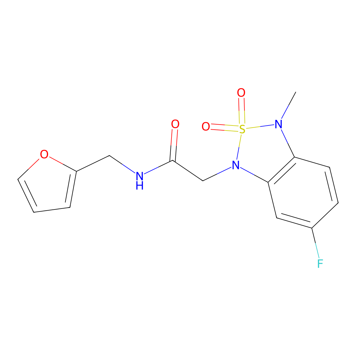 2-(6-fluoro-3-methyl-2,2-dioxidobenzo[c][1,2,5]thiadiazol-1(3H)-yl)-N-(furan-2-ylmethyl)acetamide molecular structure, CAS 2034543-90-1