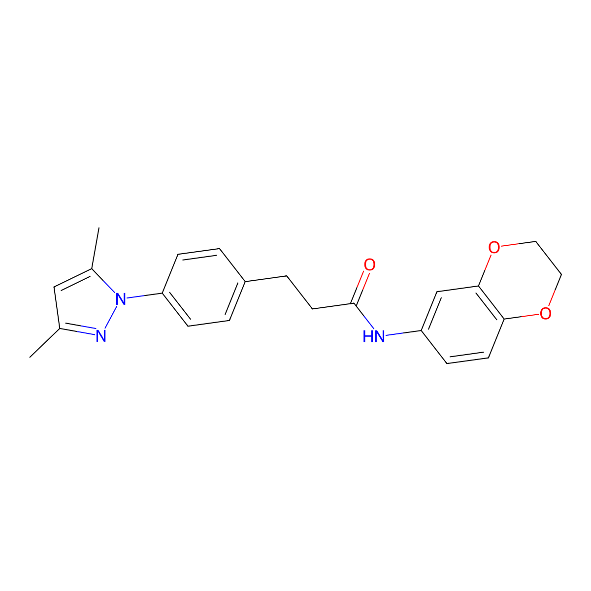 N-(2,3-dihydrobenzo[b][1,4]dioxin-6-yl)-3-(4-(3,5-dimethyl-1H-pyrazol-1-yl)phenyl)propanamide molecular structure, CAS 2034543-91-2