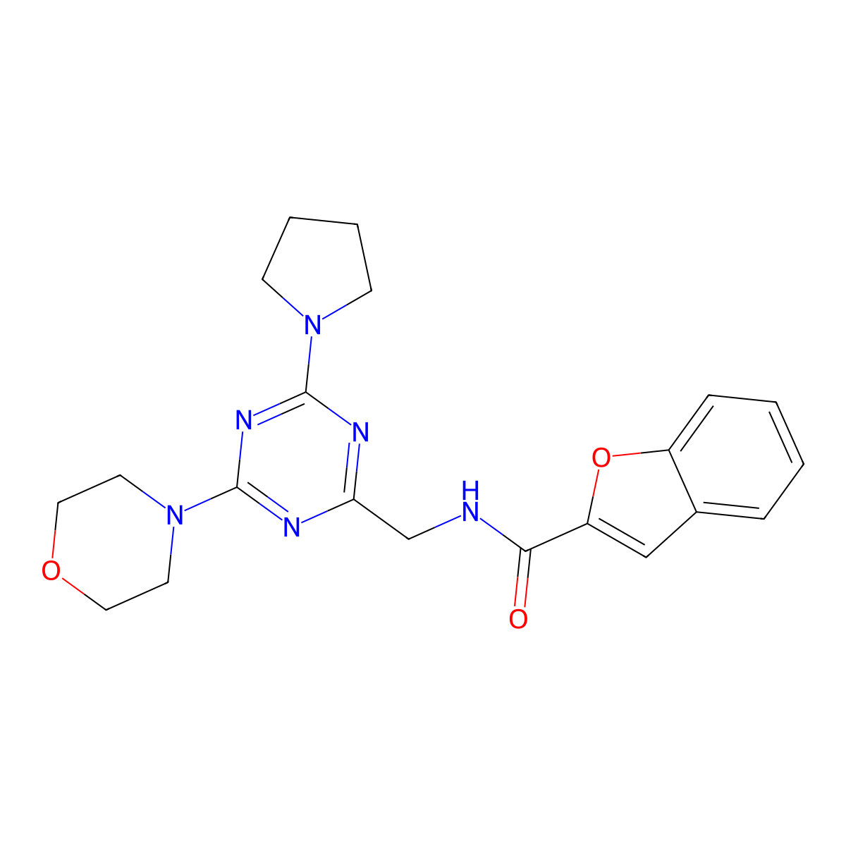 N-((4-morpholino-6-(pyrrolidin-1-yl)-1,3,5-triazin-2-yl)methyl)benzofuran-2-carboxamide molecular structure, CAS 2034543-93-4