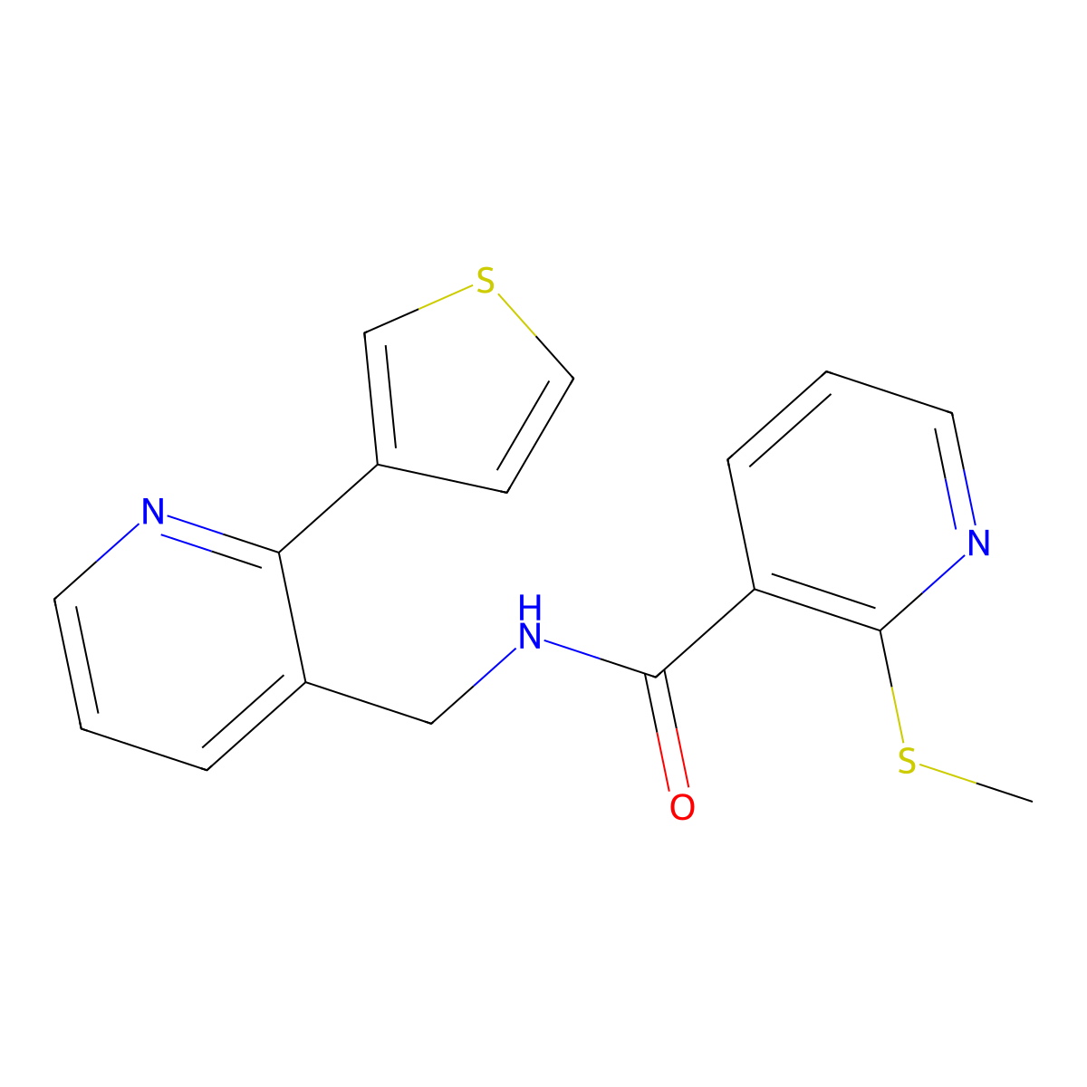 2-(methylthio)-N-((2-(thiophen-3-yl)pyridin-3-yl)methyl)nicotinamide molecular structure, CAS 2034543-94-5