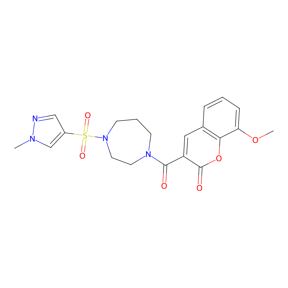 8-methoxy-3-{4-[(1-methyl-1H-pyrazol-4-yl)sulfonyl]-1,4-diazepane-1-carbonyl}-2H-chromen-2-one molecular structure, CAS 2034543-95-6