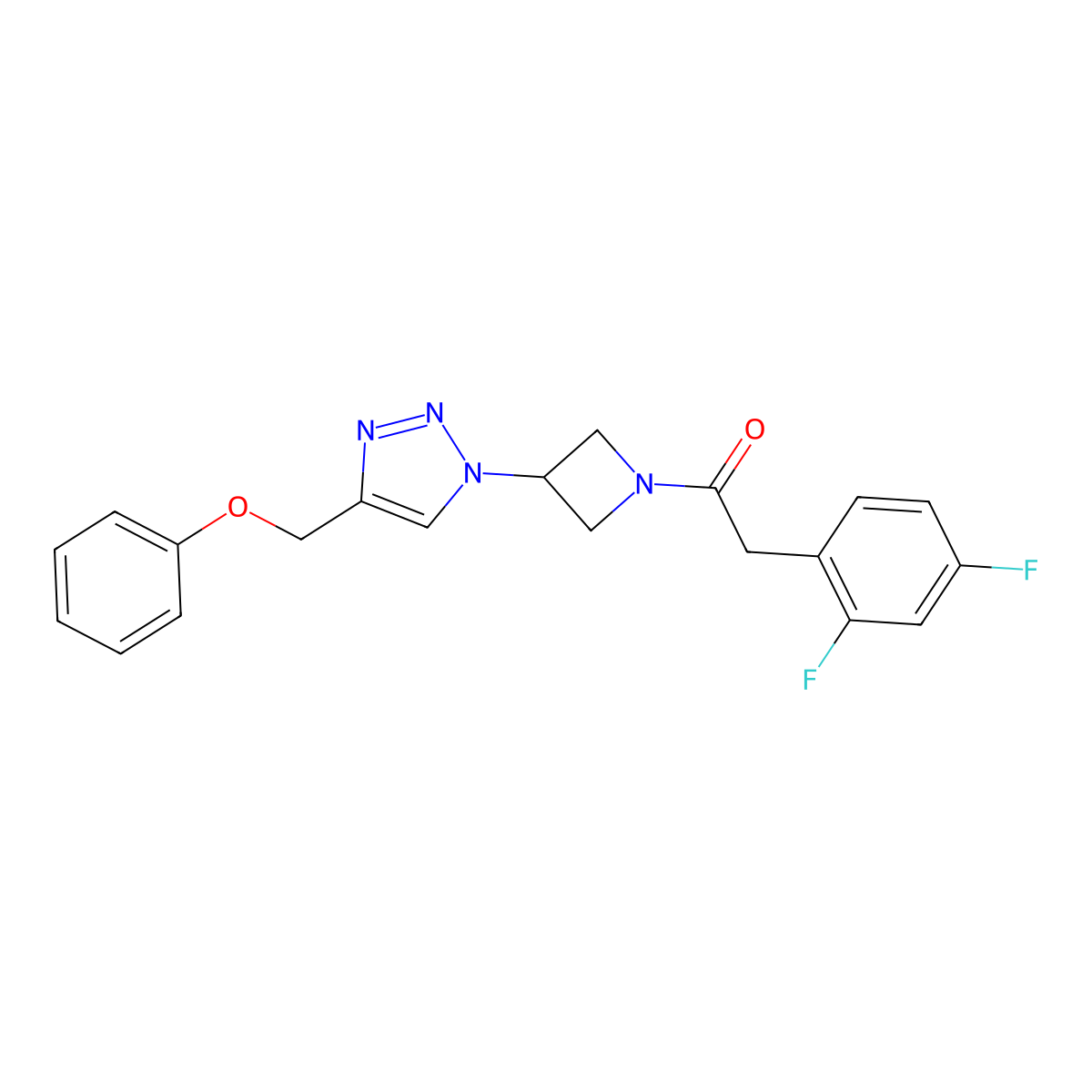 2-(2,4-difluorophenyl)-1-(3-(4-(phenoxymethyl)-1H-1,2,3-triazol-1-yl)azetidin-1-yl)ethanone molecular structure, CAS 2034543-96-7
