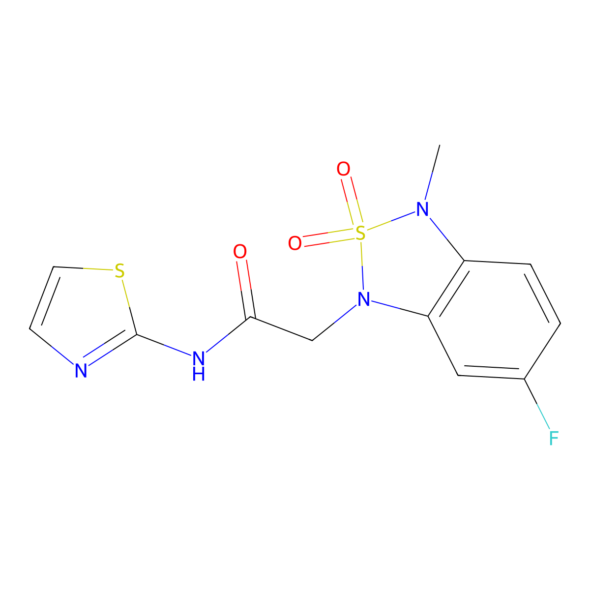 2-(6-fluoro-3-methyl-2,2-dioxidobenzo[c][1,2,5]thiadiazol-1(3H)-yl)-N-(thiazol-2-yl)acetamide molecular structure, CAS 2034543-97-8