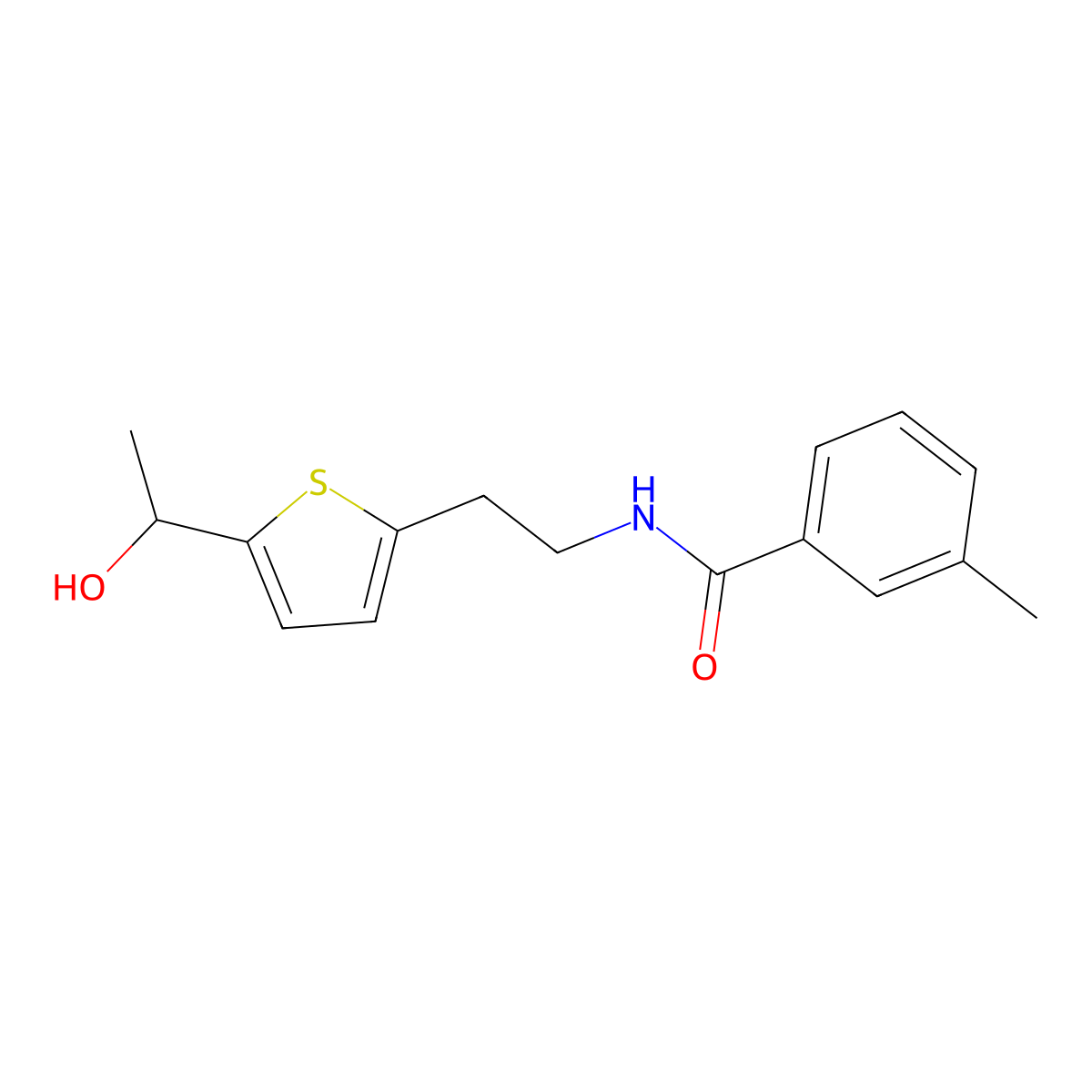 N-(2-(5-(1-hydroxyethyl)thiophen-2-yl)ethyl)-3-methylbenzamide molecular structure, CAS 2034543-98-9