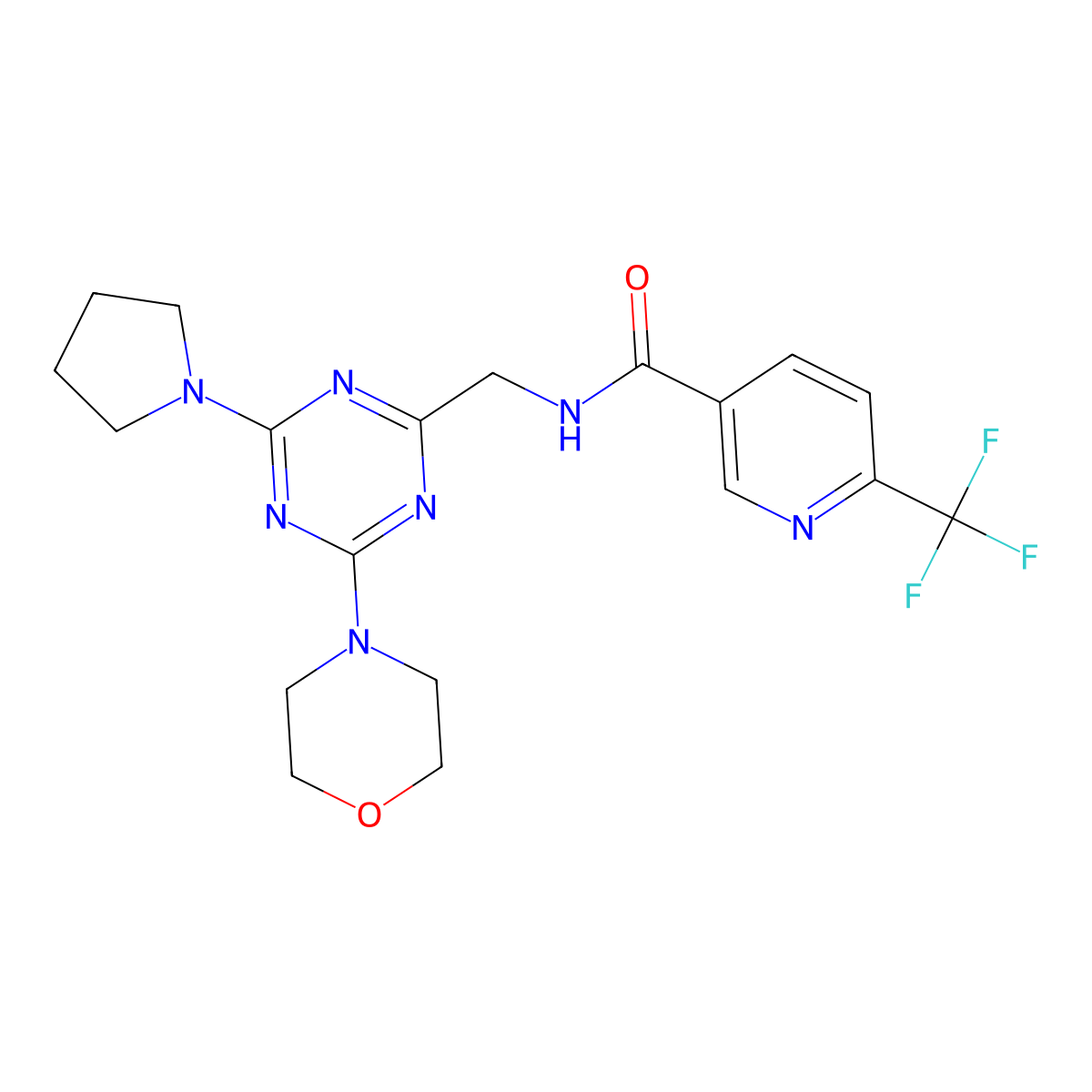 N-((4-morpholino-6-(pyrrolidin-1-yl)-1,3,5-triazin-2-yl)methyl)-6-(trifluoromethyl)nicotinamide molecular structure, CAS 2034543-99-0