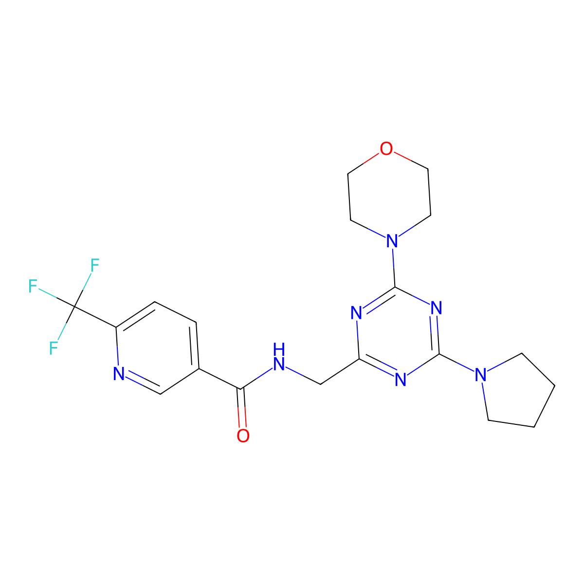 N-((4-morpholino-6-(pyrrolidin-1-yl)-1,3,5-triazin-2-yl)methyl)-6-(trifluoromethyl)nicotinamide molecular structure, CAS 2034543-99-0