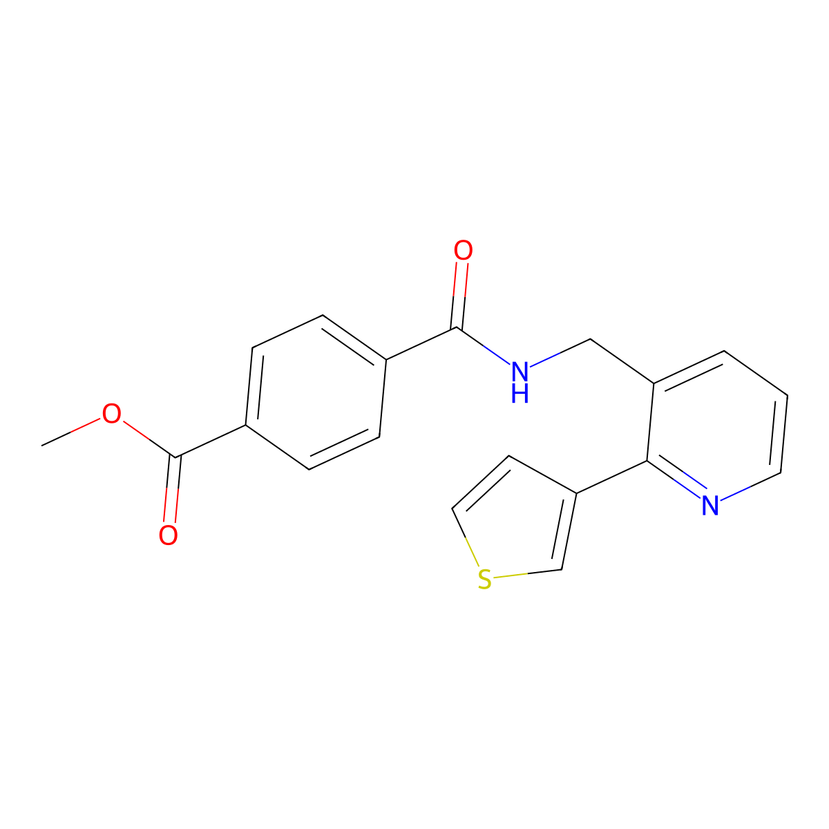 Methyl 4-({[2-(thiophen-3-yl)pyridin-3-yl]methyl}carbamoyl)benzoate molecular structure, CAS 2034544-01-7