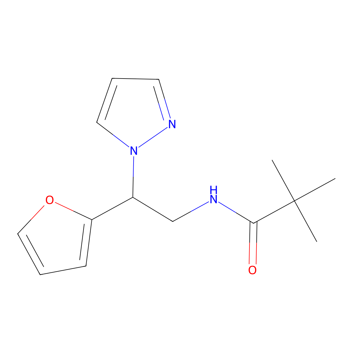 N-(2-(furan-2-yl)-2-(1H-pyrazol-1-yl)ethyl)pivalamide molecular structure, CAS 2034544-03-9