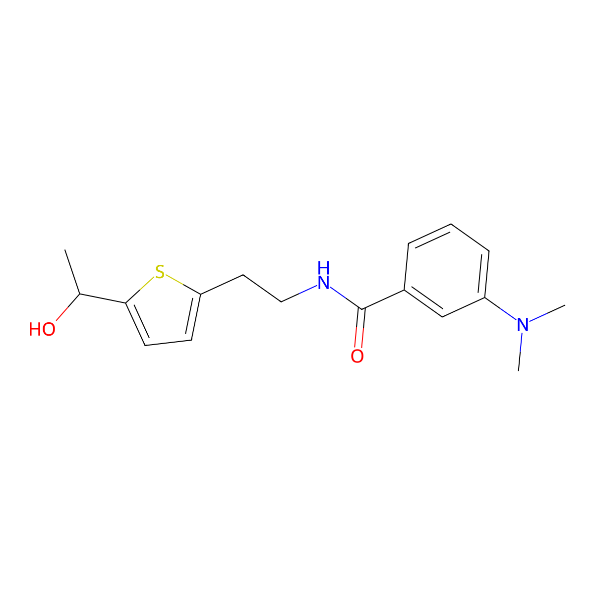 3-(dimethylamino)-N-(2-(5-(1-hydroxyethyl)thiophen-2-yl)ethyl)benzamide molecular structure, CAS 2034544-05-1