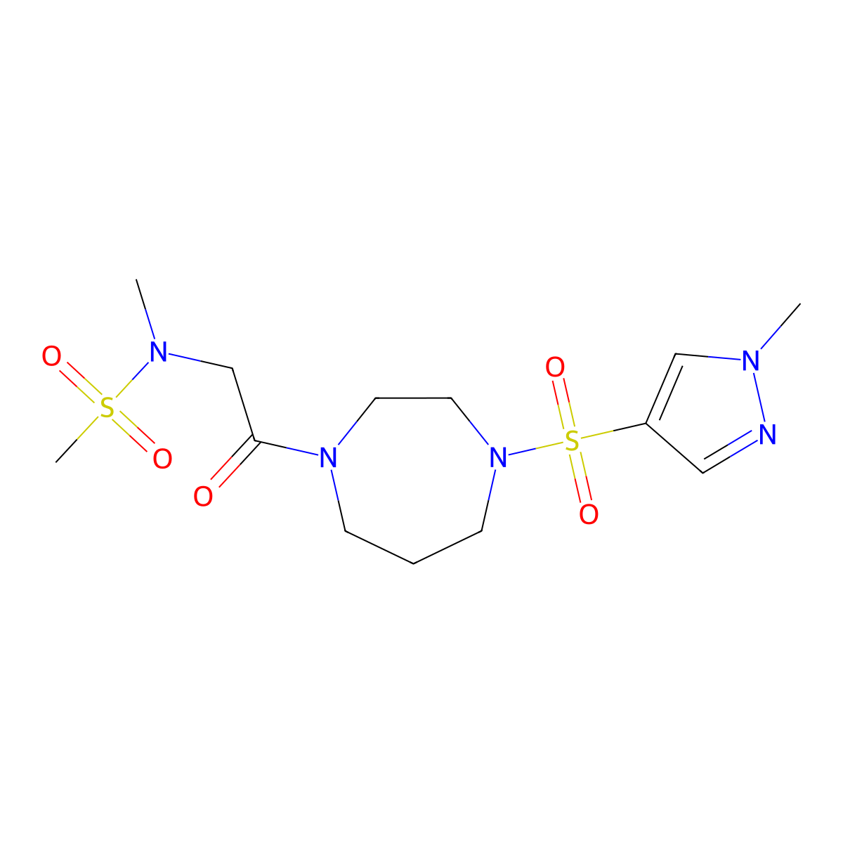N-methyl-N-(2-{4-[(1-methyl-1H-pyrazol-4-yl)sulfonyl]-1,4-diazepan-1-yl}-2-oxoethyl)methanesulfonamide molecular structure, CAS 2034544-11-9