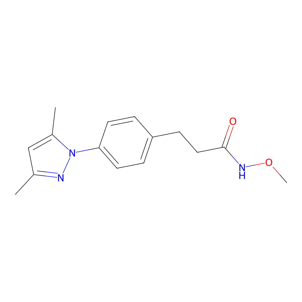 3-(4-(3,5-dimethyl-1H-pyrazol-1-yl)phenyl)-N-methoxypropanamide molecular structure, CAS 2034544-12-0