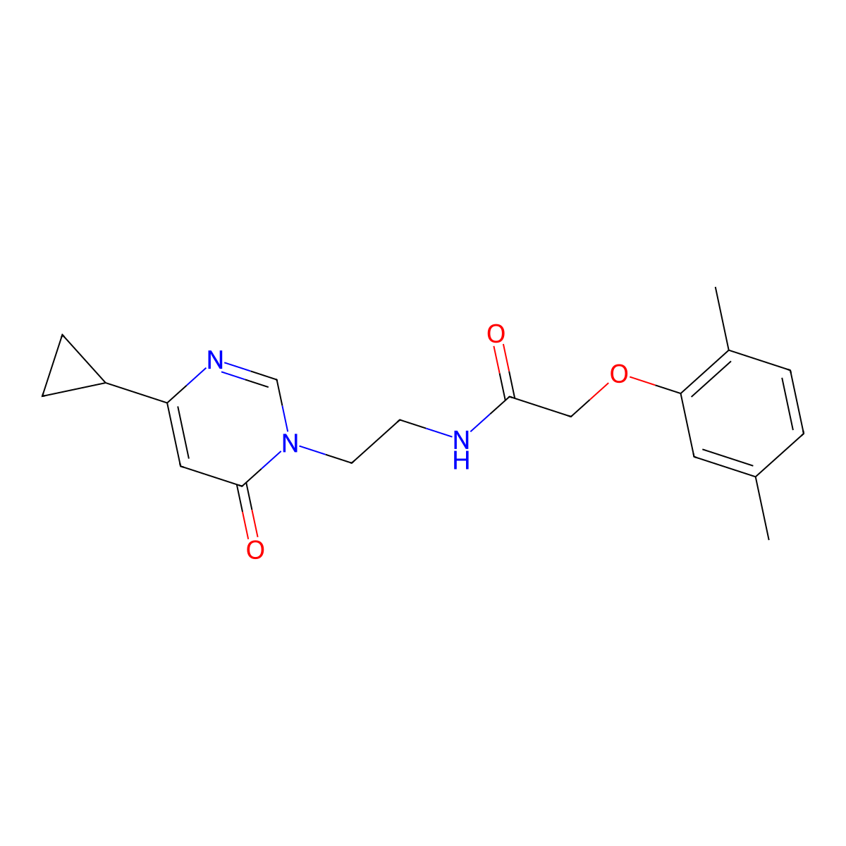 N-(2-(4-cyclopropyl-6-oxopyrimidin-1(6H)-yl)ethyl)-2-(2,5-dimethylphenoxy)acetamide molecular structure, CAS 2034544-16-4