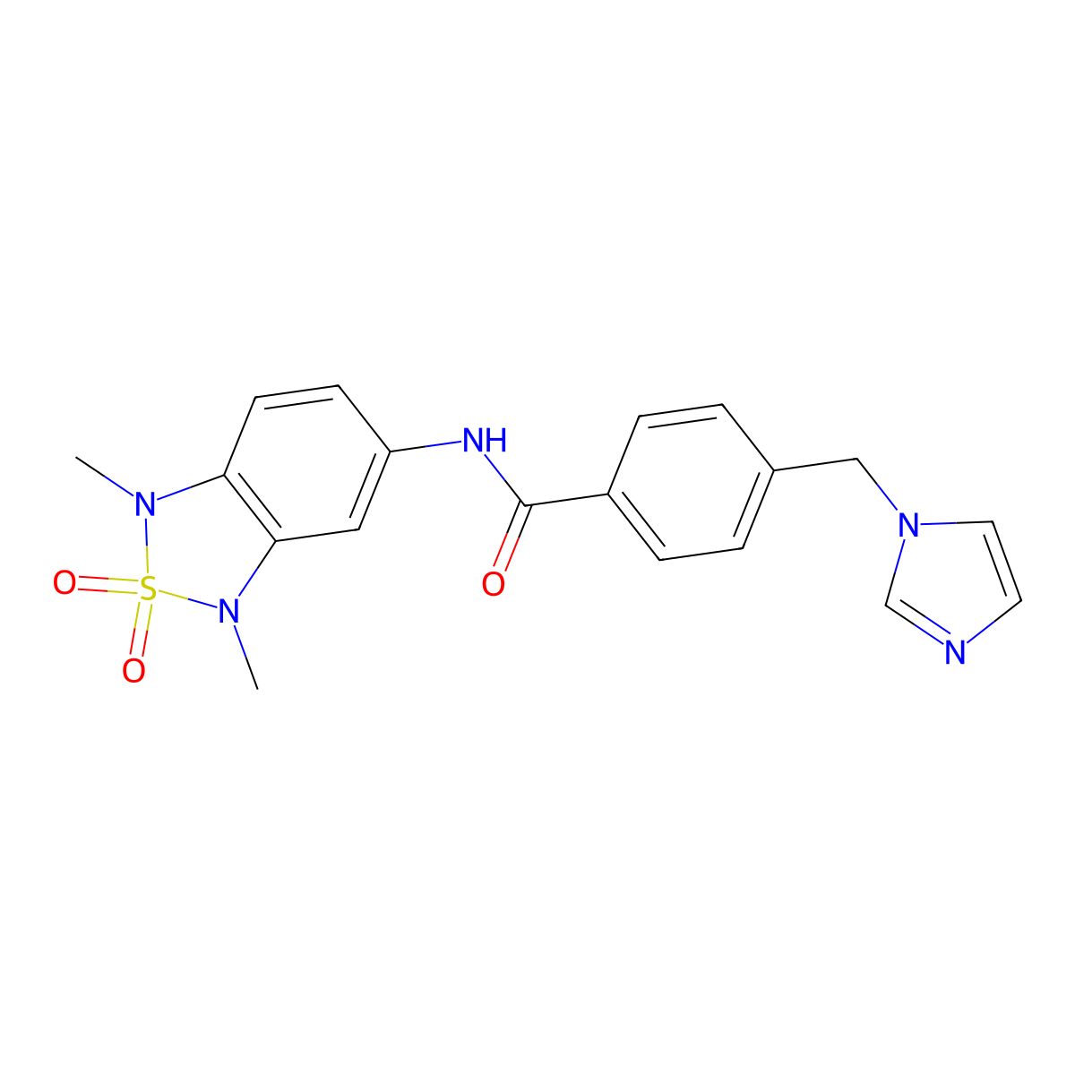 4-((1H-imidazol-1-yl)methyl)-N-(1,3-dimethyl-2,2-dioxido-1,3-dihydrobenzo[c][1,2,5]thiadiazol-5-yl)benzamide molecular structure, CAS 2034544-20-0