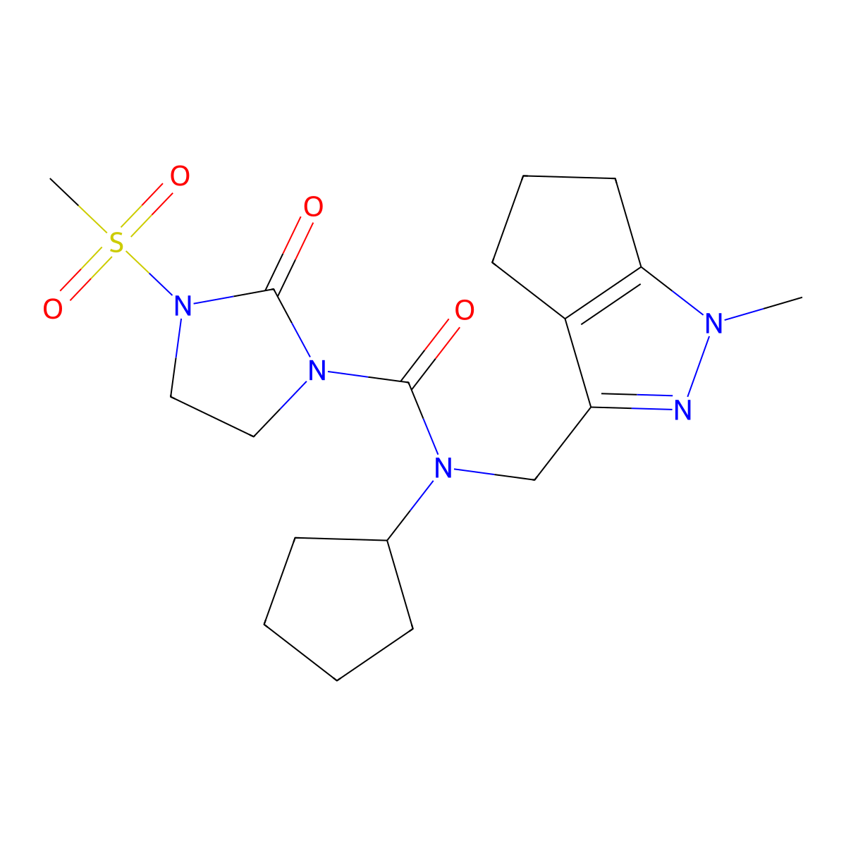 N-cyclopentyl-N-((1-methyl-1,4,5,6-tetrahydrocyclopenta[c]pyrazol-3-yl)methyl)-3-(methylsulfonyl)-2-oxoimidazolidine-1-carboxamide molecular structure, CAS 2034544-21-1