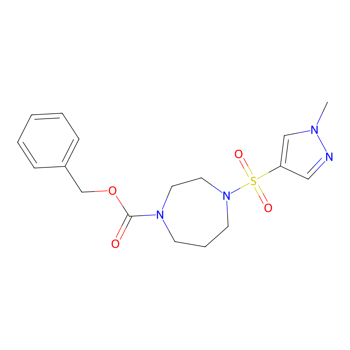 benzyl 4-((1-methyl-1H-pyrazol-4-yl)sulfonyl)-1,4-diazepane-1-carboxylate molecular structure, CAS 2034544-25-5