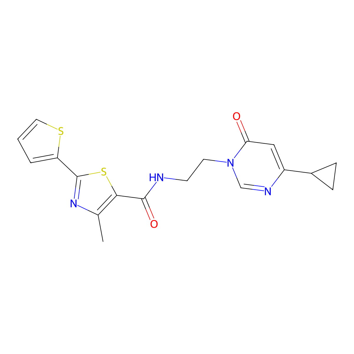 N-(2-(4-cyclopropyl-6-oxopyrimidin-1(6H)-yl)ethyl)-4-methyl-2-(thiophen-2-yl)thiazole-5-carboxamide molecular structure, CAS 2034544-32-4