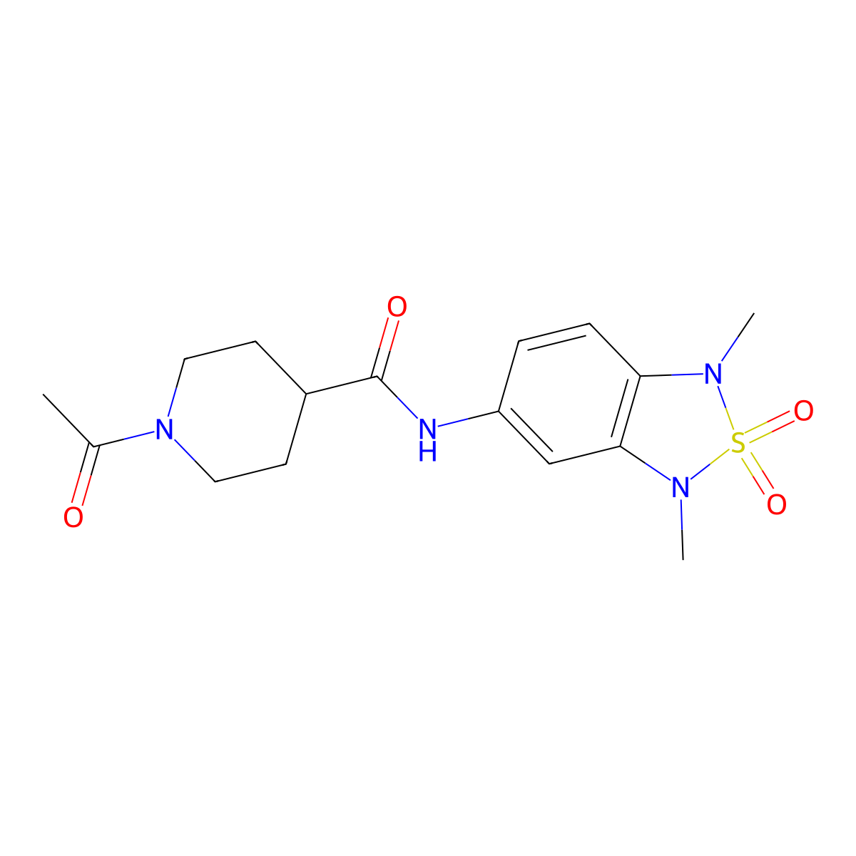 1-acetyl-N-(1,3-dimethyl-2,2-dioxido-1,3-dihydrobenzo[c][1,2,5]thiadiazol-5-yl)piperidine-4-carboxamide molecular structure, CAS 2034544-35-7