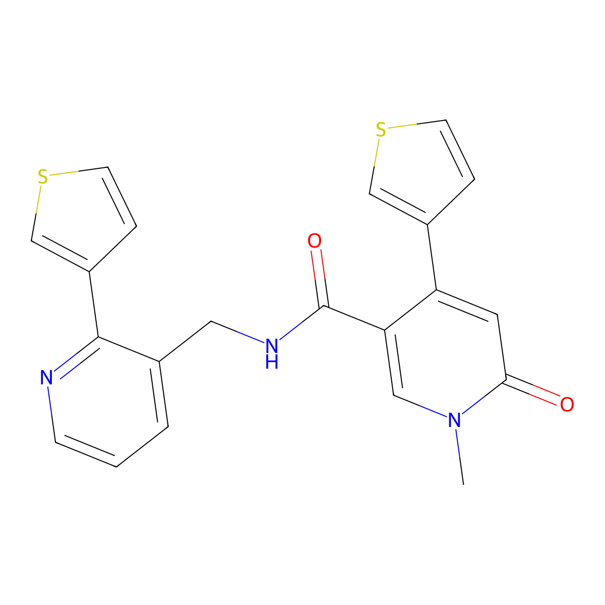 1-methyl-6-oxo-4-(thiophen-3-yl)-N-((2-(thiophen-3-yl)pyridin-3-yl)methyl)-1,6-dihydropyridine-3-carboxamide molecular structure, CAS 2034544-40-4