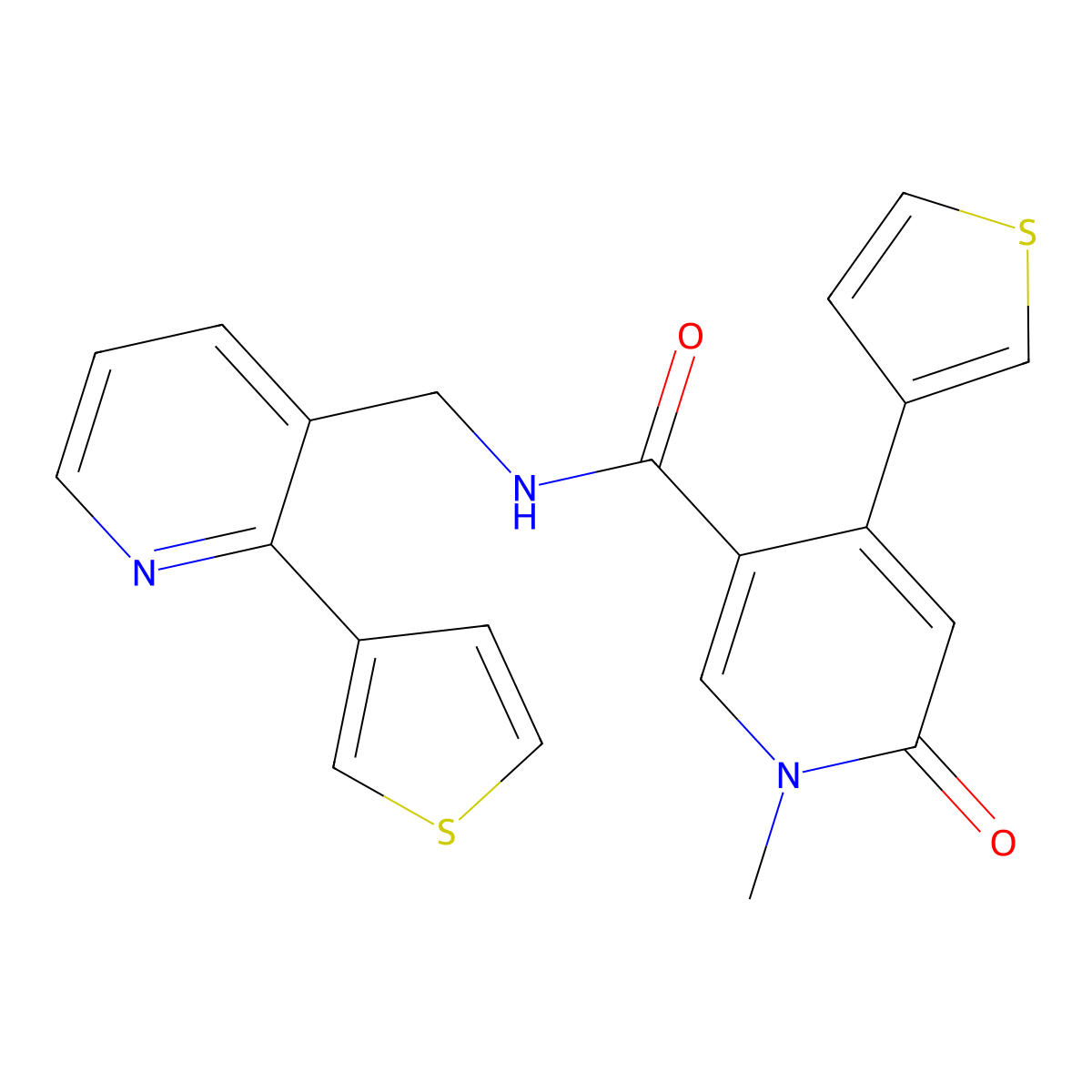 1-methyl-6-oxo-4-(thiophen-3-yl)-N-((2-(thiophen-3-yl)pyridin-3-yl)methyl)-1,6-dihydropyridine-3-carboxamide molecular structure, CAS 2034544-40-4