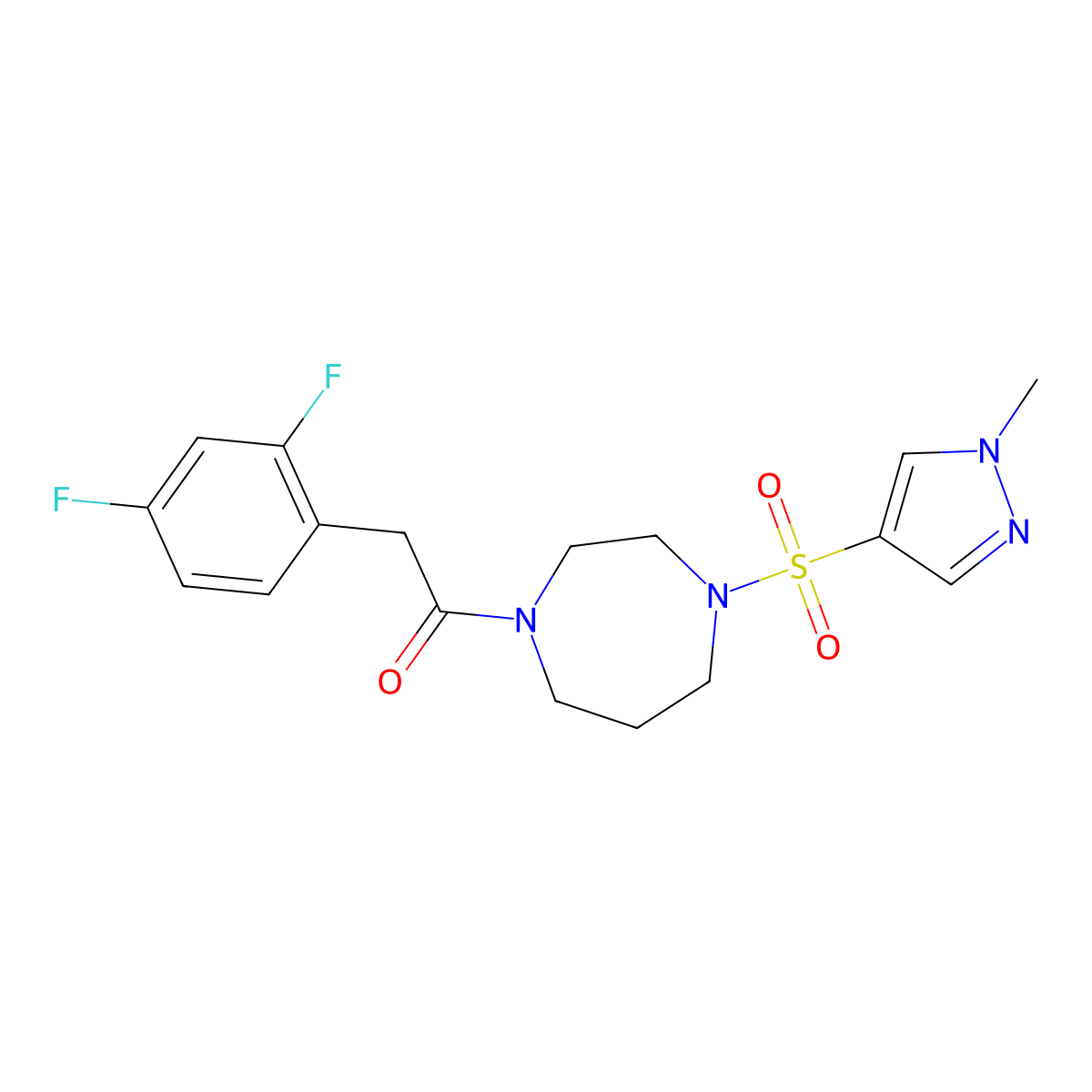 2-(2,4-difluorophenyl)-1-(4-((1-methyl-1H-pyrazol-4-yl)sulfonyl)-1,4-diazepan-1-yl)ethanone molecular structure, CAS 2034544-42-6