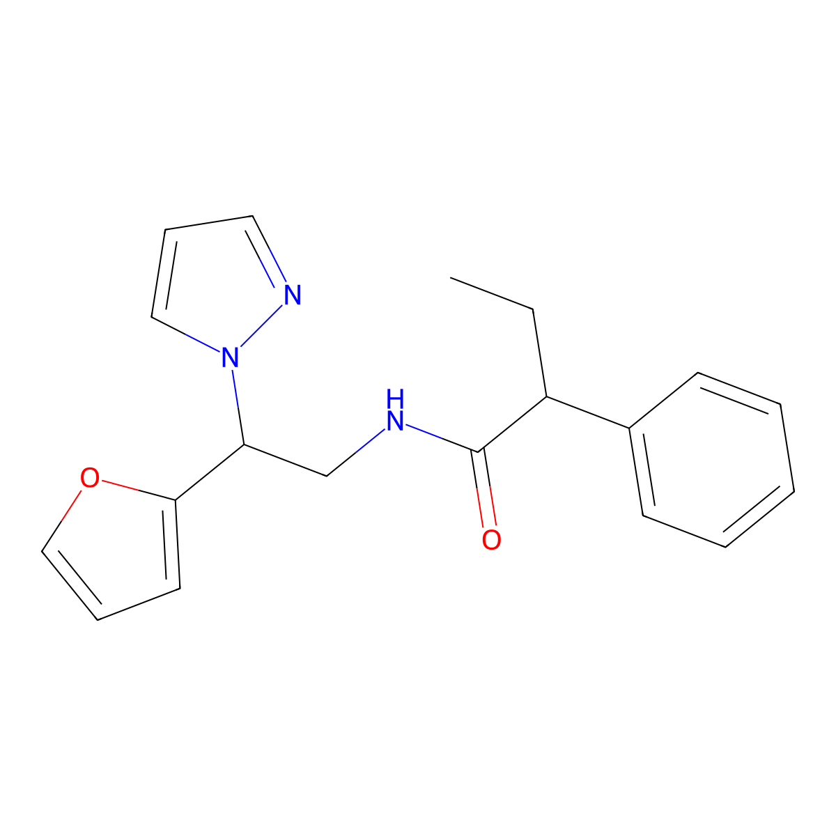 N-[2-(furan-2-yl)-2-(1H-pyrazol-1-yl)ethyl]-2-phenylbutanamide molecular structure, CAS 2034544-44-8