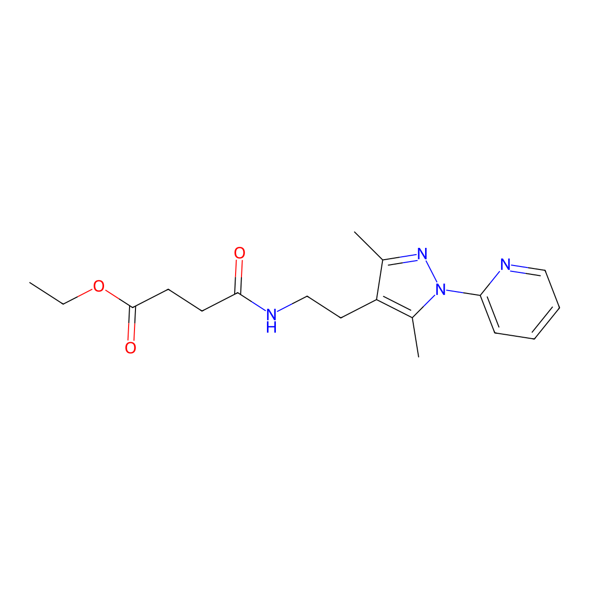 ethyl 4-((2-(3,5-dimethyl-1-(pyridin-2-yl)-1H-pyrazol-4-yl)ethyl)amino)-4-oxobutanoate molecular structure, CAS 2034544-47-1
