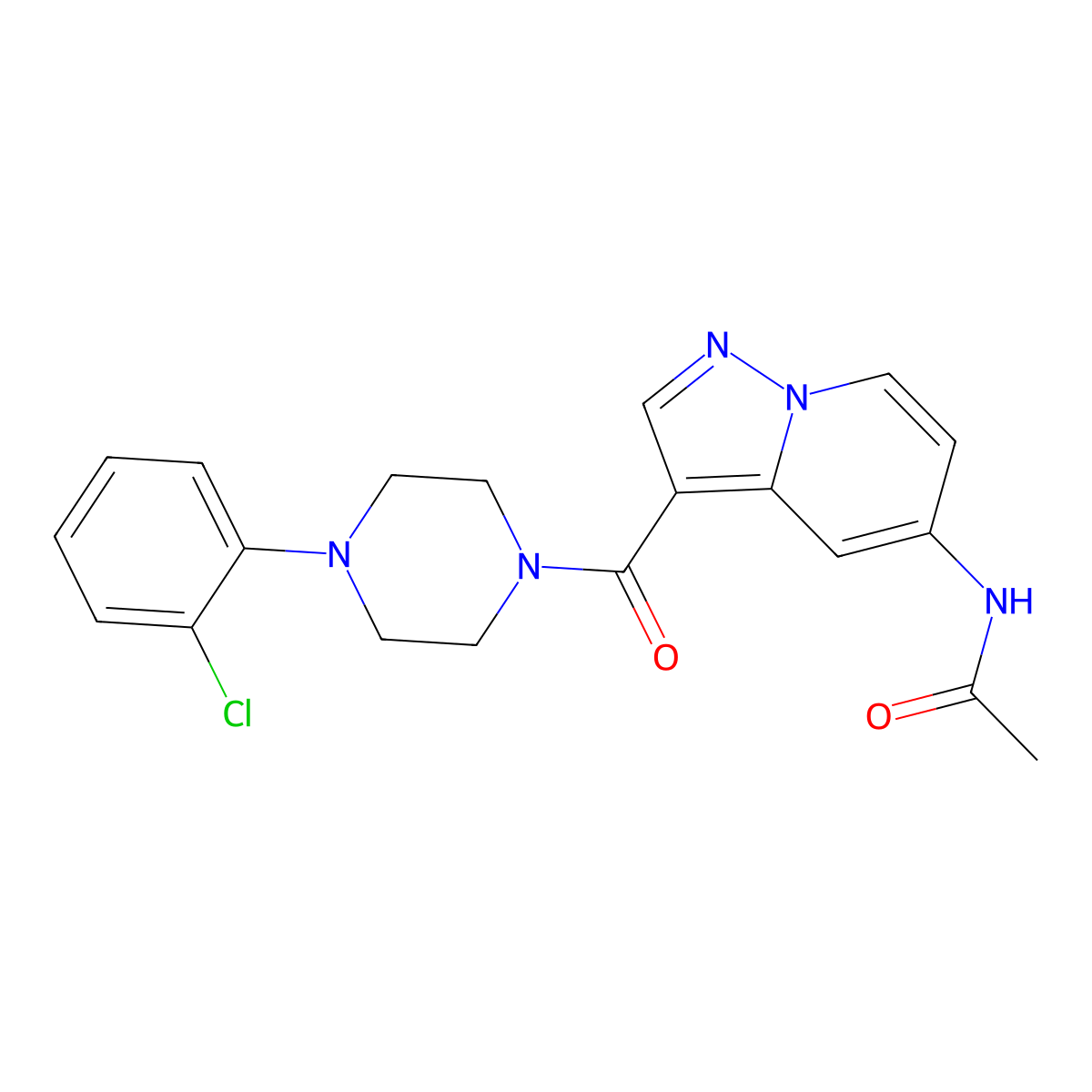 N-{3-[4-(2-chlorophenyl)piperazine-1-carbonyl]pyrazolo[1,5-a]pyridin-5-yl}acetamide molecular structure, CAS 2034544-55-1