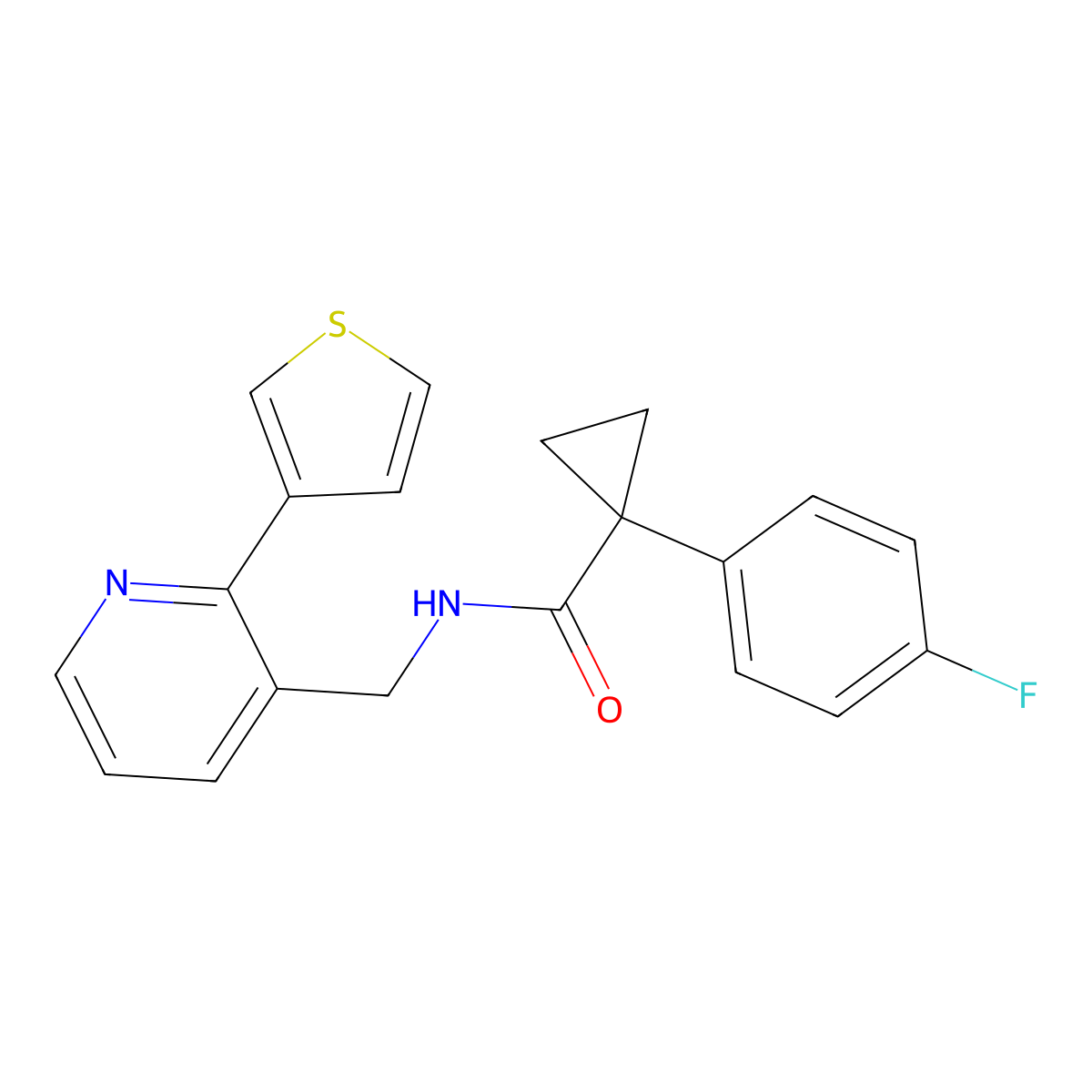 1-(4-fluorophenyl)-N-((2-(thiophen-3-yl)pyridin-3-yl)methyl)cyclopropanecarboxamide molecular structure, CAS 2034544-60-8