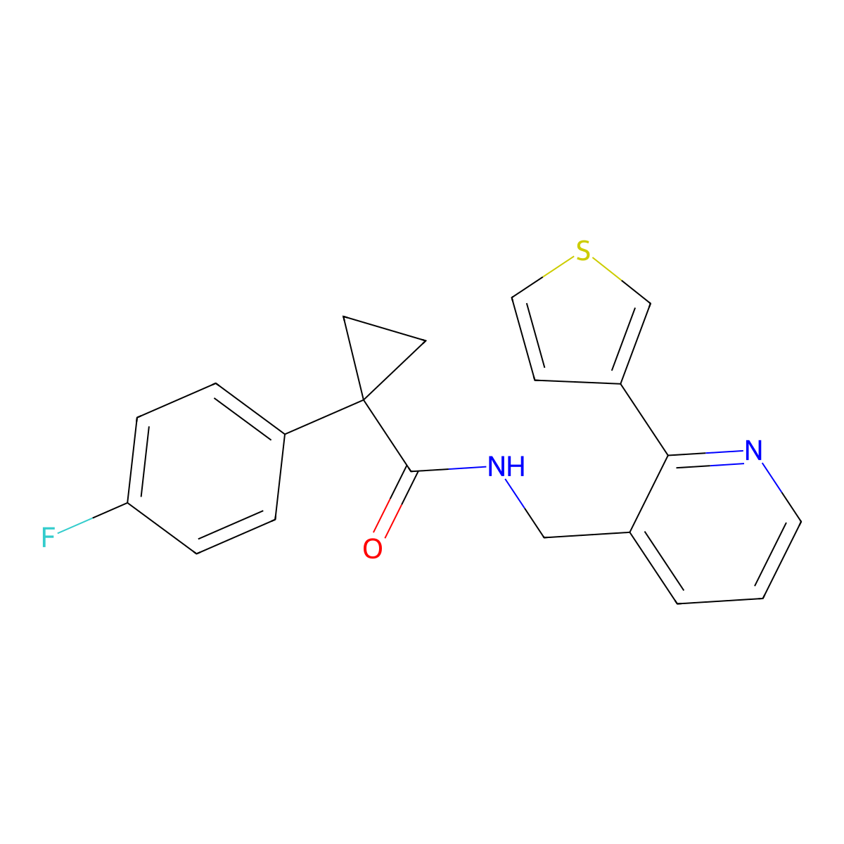 1-(4-fluorophenyl)-N-((2-(thiophen-3-yl)pyridin-3-yl)methyl)cyclopropanecarboxamide molecular structure, CAS 2034544-60-8