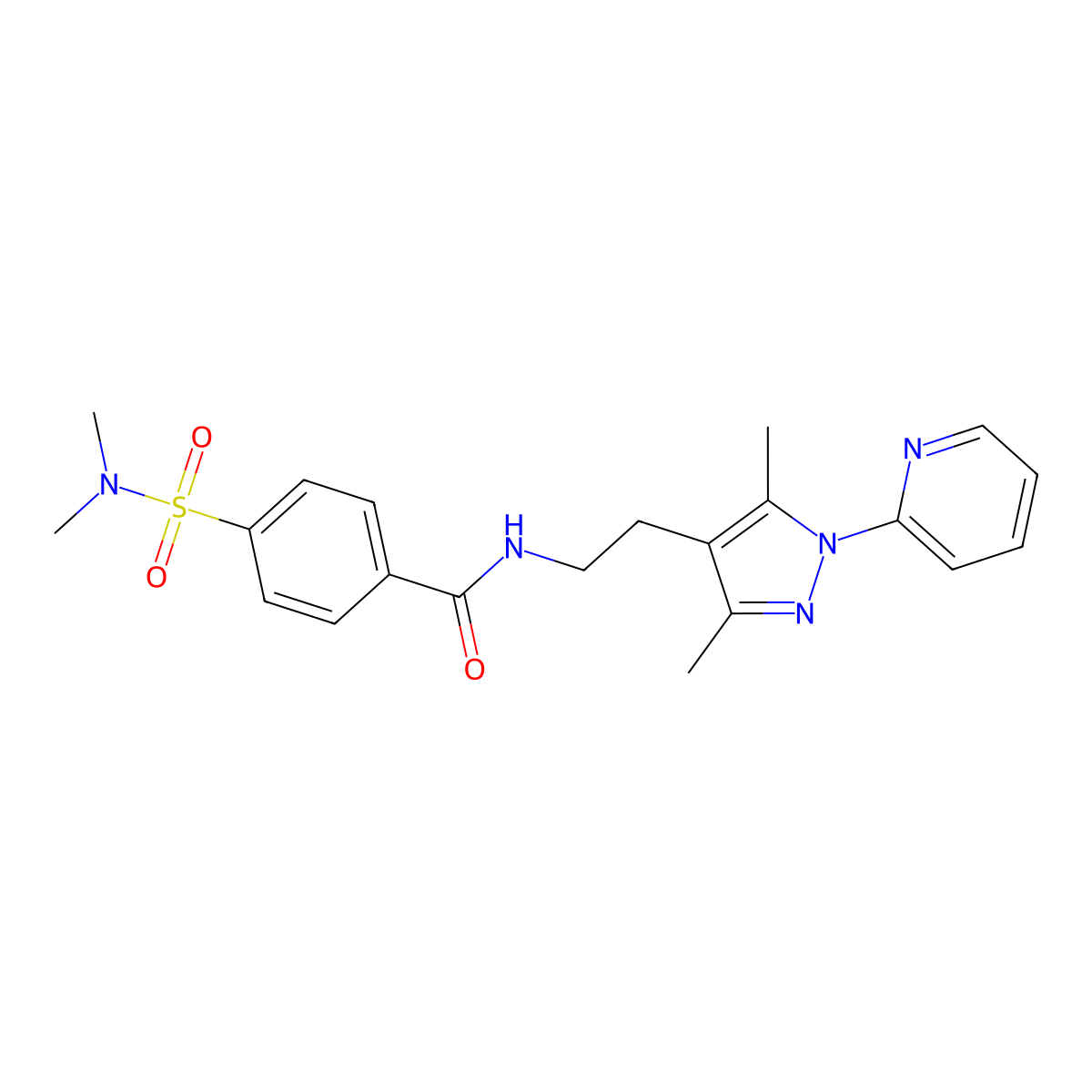 N-(2-(3,5-dimethyl-1-(pyridin-2-yl)-1H-pyrazol-4-yl)ethyl)-4-(N,N-dimethylsulfamoyl)benzamide molecular structure, CAS 2034544-61-9