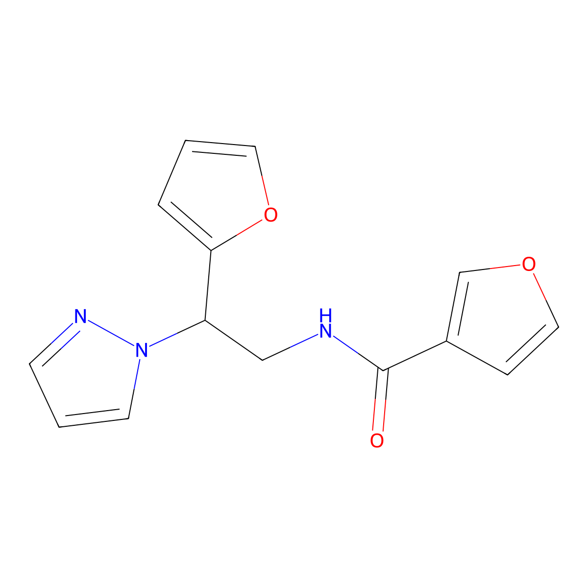 N-[2-(furan-2-yl)-2-(1H-pyrazol-1-yl)ethyl]furan-3-carboxamide molecular structure, CAS 2034544-66-4