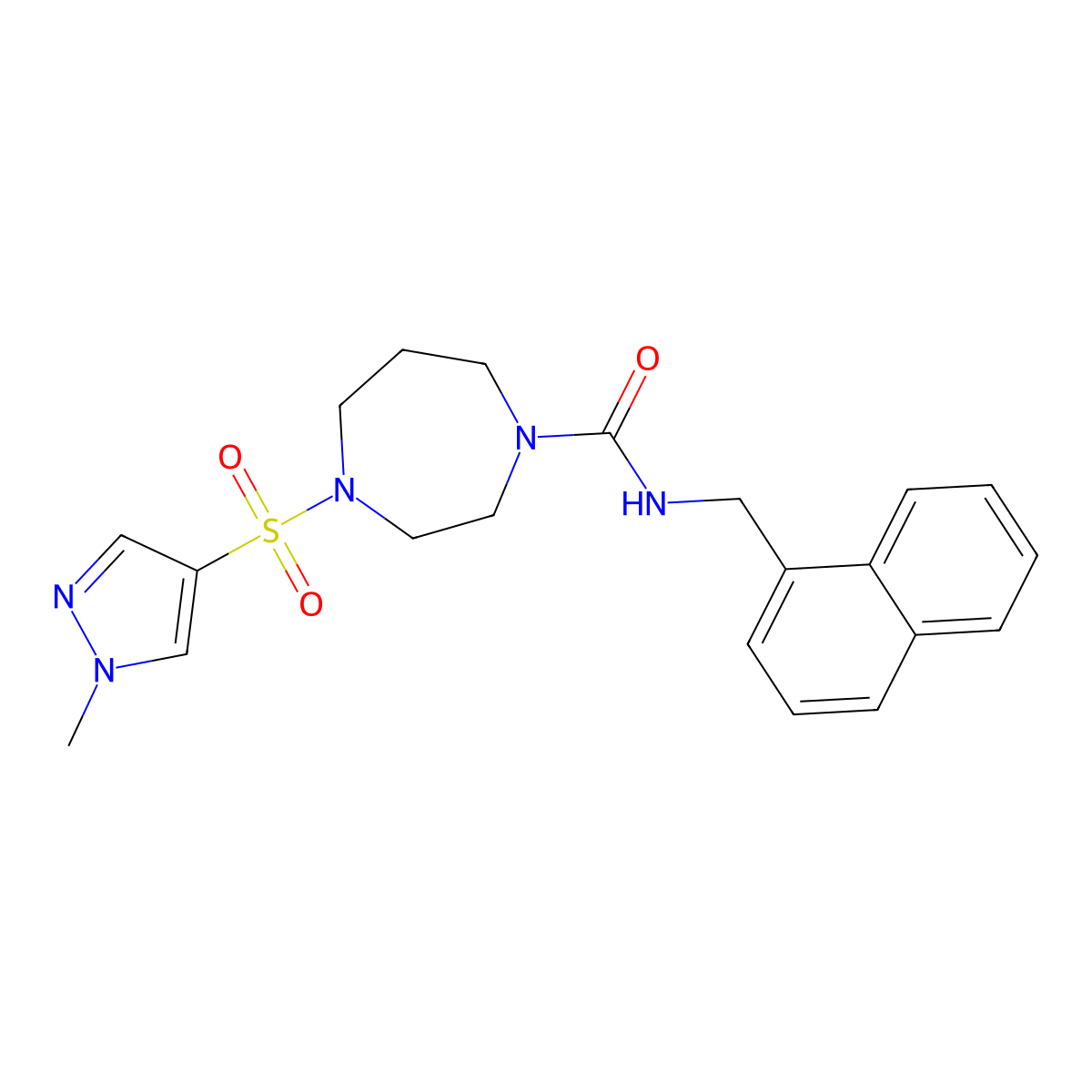 4-((1-methyl-1H-pyrazol-4-yl)sulfonyl)-N-(naphthalen-1-ylmethyl)-1,4-diazepane-1-carboxamide molecular structure, CAS 2034544-68-6