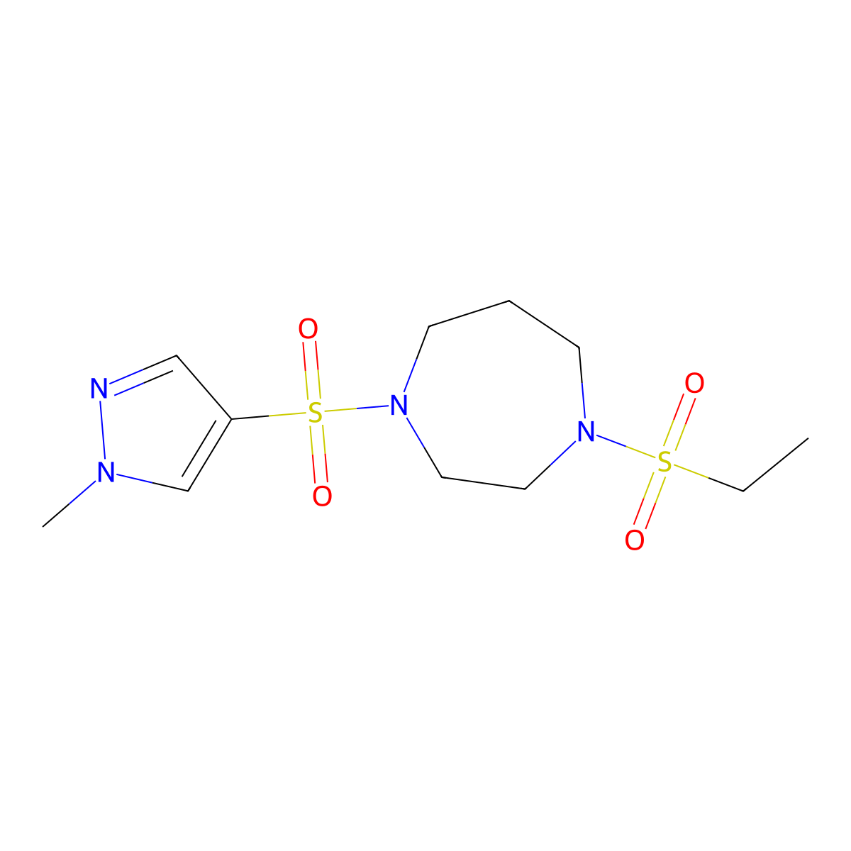 1-(ethylsulfonyl)-4-((1-methyl-1H-pyrazol-4-yl)sulfonyl)-1,4-diazepane molecular structure, CAS 2034544-75-5