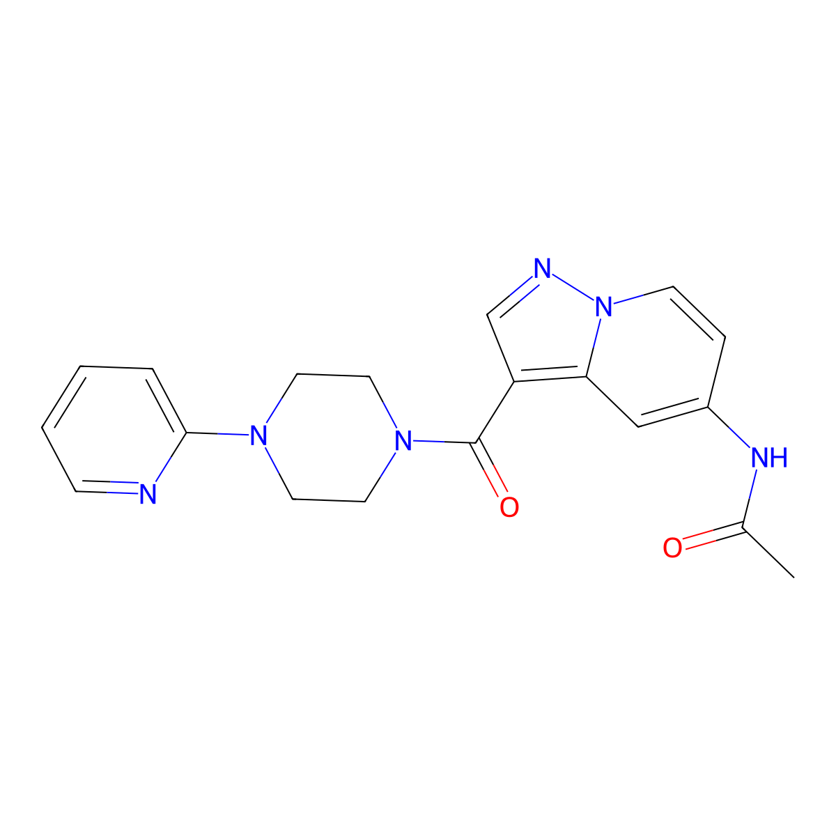 N-{3-[4-(pyridin-2-yl)piperazine-1-carbonyl]pyrazolo[1,5-a]pyridin-5-yl}acetamide molecular structure, CAS 2034544-76-6
