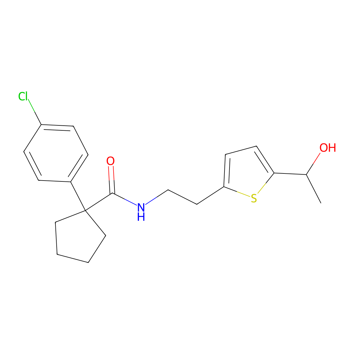 1-(4-chlorophenyl)-N-(2-(5-(1-hydroxyethyl)thiophen-2-yl)ethyl)cyclopentanecarboxamide molecular structure, CAS 2034544-78-8