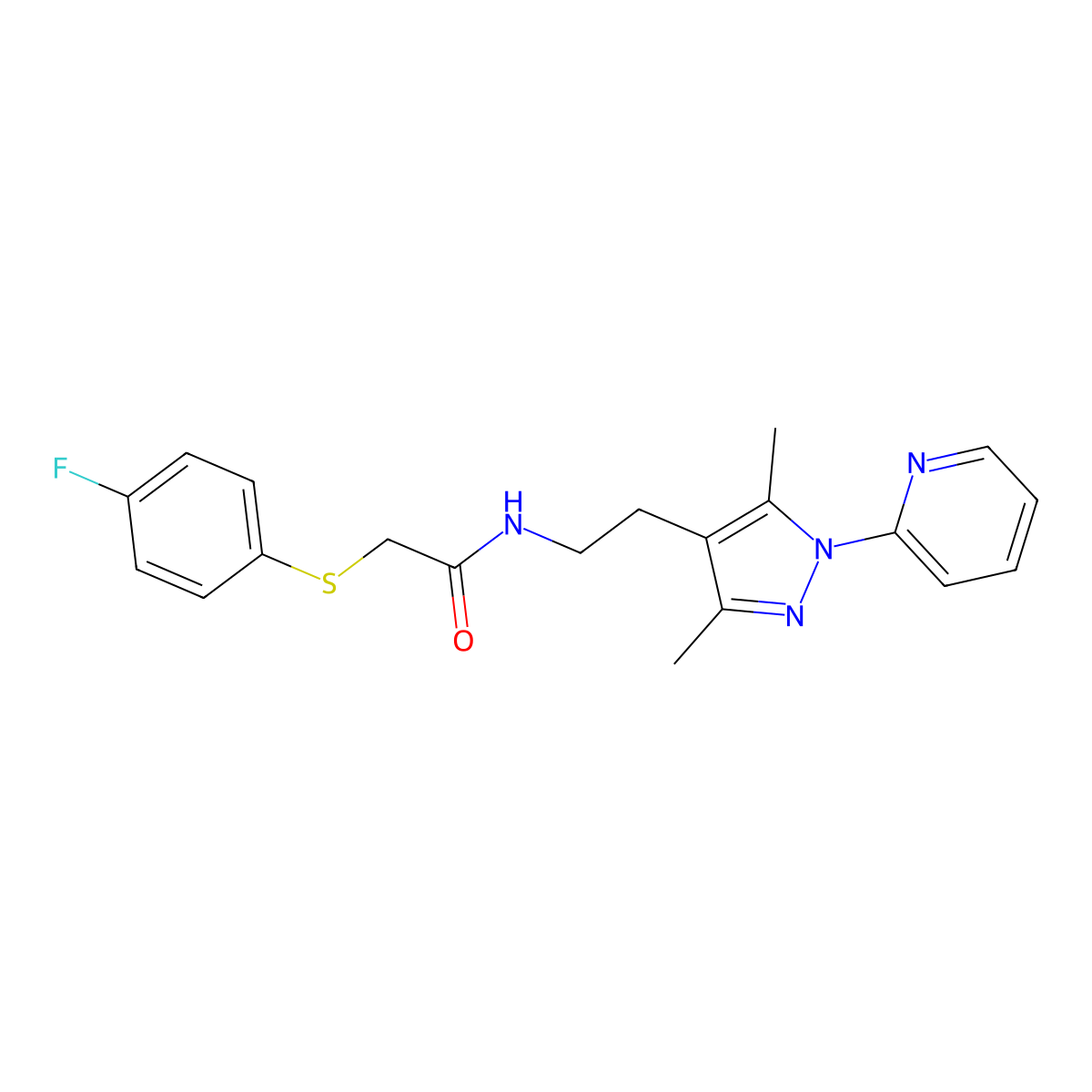 N-(2-(3,5-dimethyl-1-(pyridin-2-yl)-1H-pyrazol-4-yl)ethyl)-2-((4-fluorophenyl)thio)acetamide molecular structure, CAS 2034544-79-9