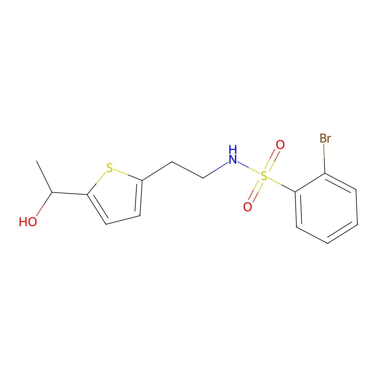 2-bromo-N-(2-(5-(1-hydroxyethyl)thiophen-2-yl)ethyl)benzenesulfonamide molecular structure, CAS 2034544-84-6