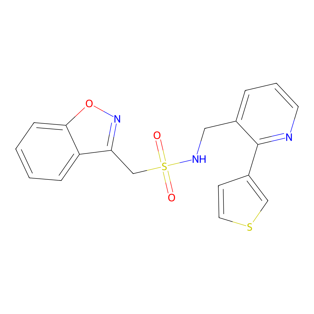 1-(benzo[d]isoxazol-3-yl)-N-((2-(thiophen-3-yl)pyridin-3-yl)methyl)methanesulfonamide molecular structure, CAS 2034544-86-8