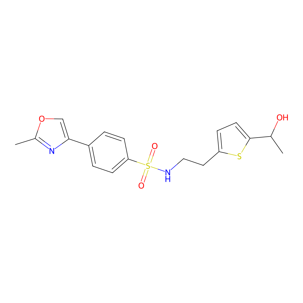 N-(2-(5-(1-hydroxyethyl)thiophen-2-yl)ethyl)-4-(2-methyloxazol-4-yl)benzenesulfonamide molecular structure, CAS 2034544-91-5