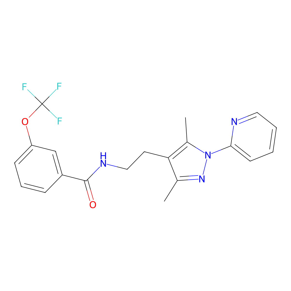 N-{2-[3,5-dimethyl-1-(pyridin-2-yl)-1H-pyrazol-4-yl]ethyl}-3-(trifluoromethoxy)benzamide molecular structure, CAS 2034544-93-7