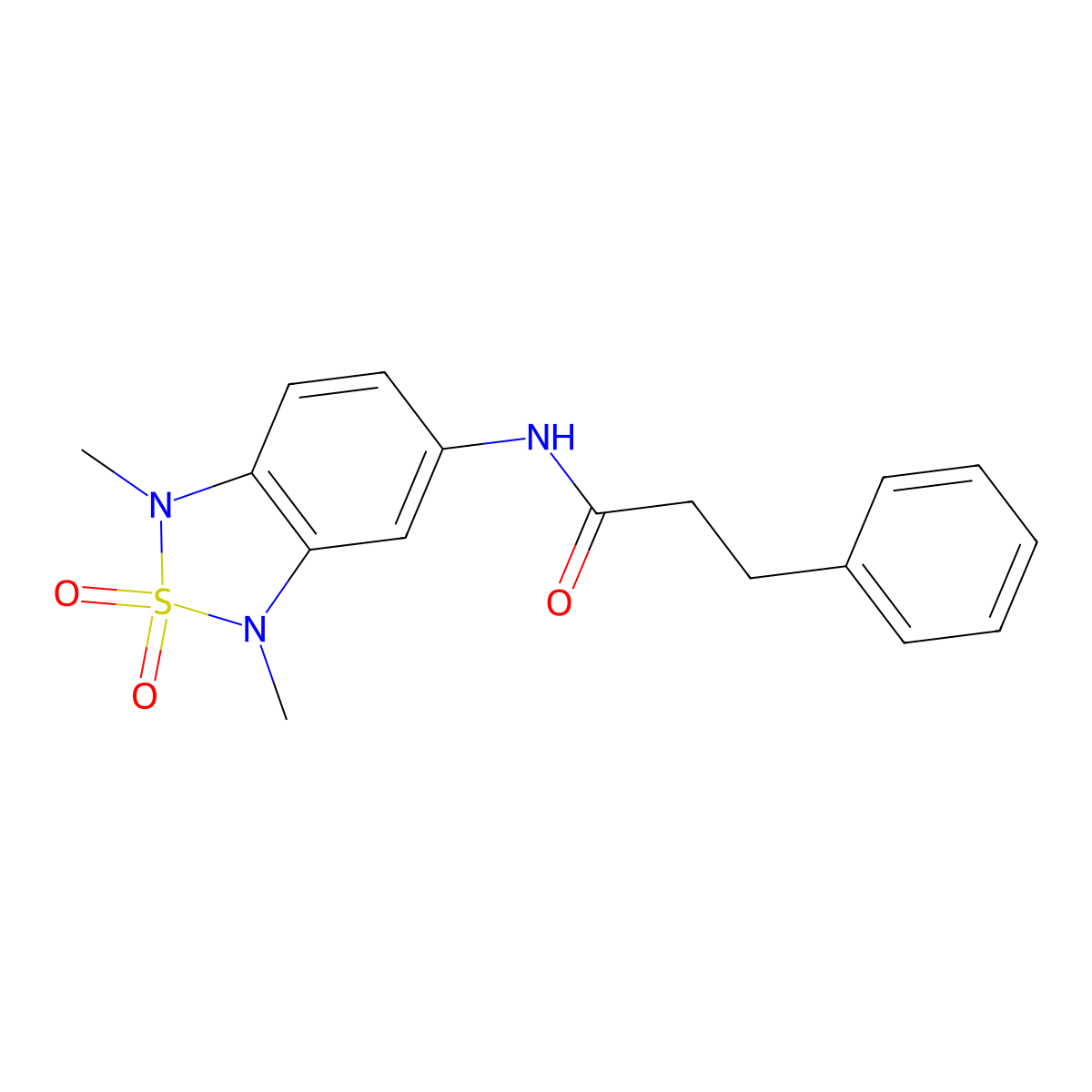 N-(1,3-dimethyl-2,2-dioxido-1,3-dihydrobenzo[c][1,2,5]thiadiazol-5-yl)-3-phenylpropanamide molecular structure, CAS 2034544-99-3