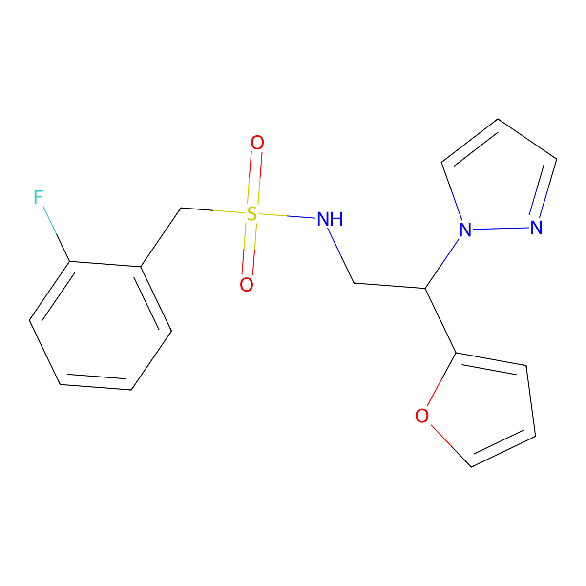 1-(2-fluorophenyl)-N-[2-(furan-2-yl)-2-(1H-pyrazol-1-yl)ethyl]methanesulfonamide molecular structure, CAS 2034545-01-0